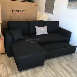 Brand New Black Sectional Sofa Pull- Out Bed & storage 