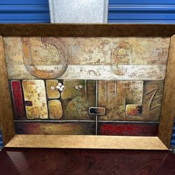 Abstract Textured Painting Gold Frame 68x96cm