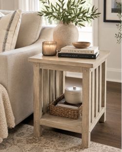 Mission Style Wooden End Table with Shelf