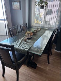 Dining Table 5 chairs glass cover