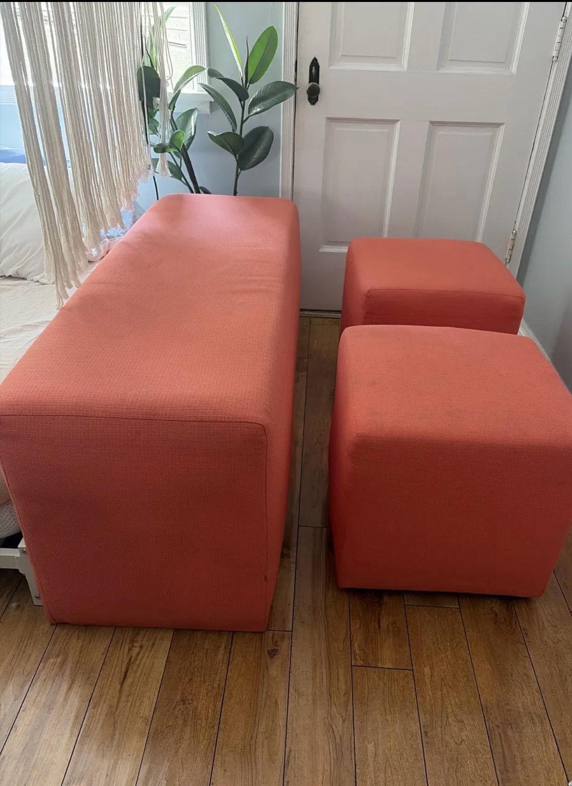 3-Piece Upholstered Ottoman Set β Terracotta/Burnt Orange