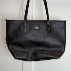 Coach, Mini Leather City Zip, Tote Purse, Black, Women’s Luxury,