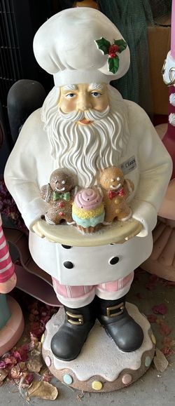 Christmas Large Pastel Santa Chef With Gingerbread Cookies 