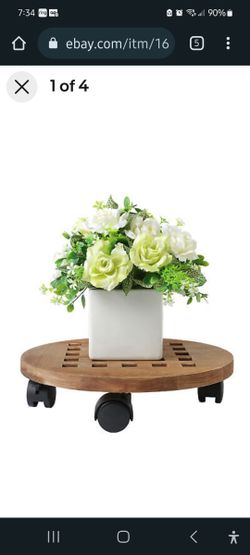 12-Inch Wooden Rolling Planter Dolly with 360?Rotating Casters, Light Brown

