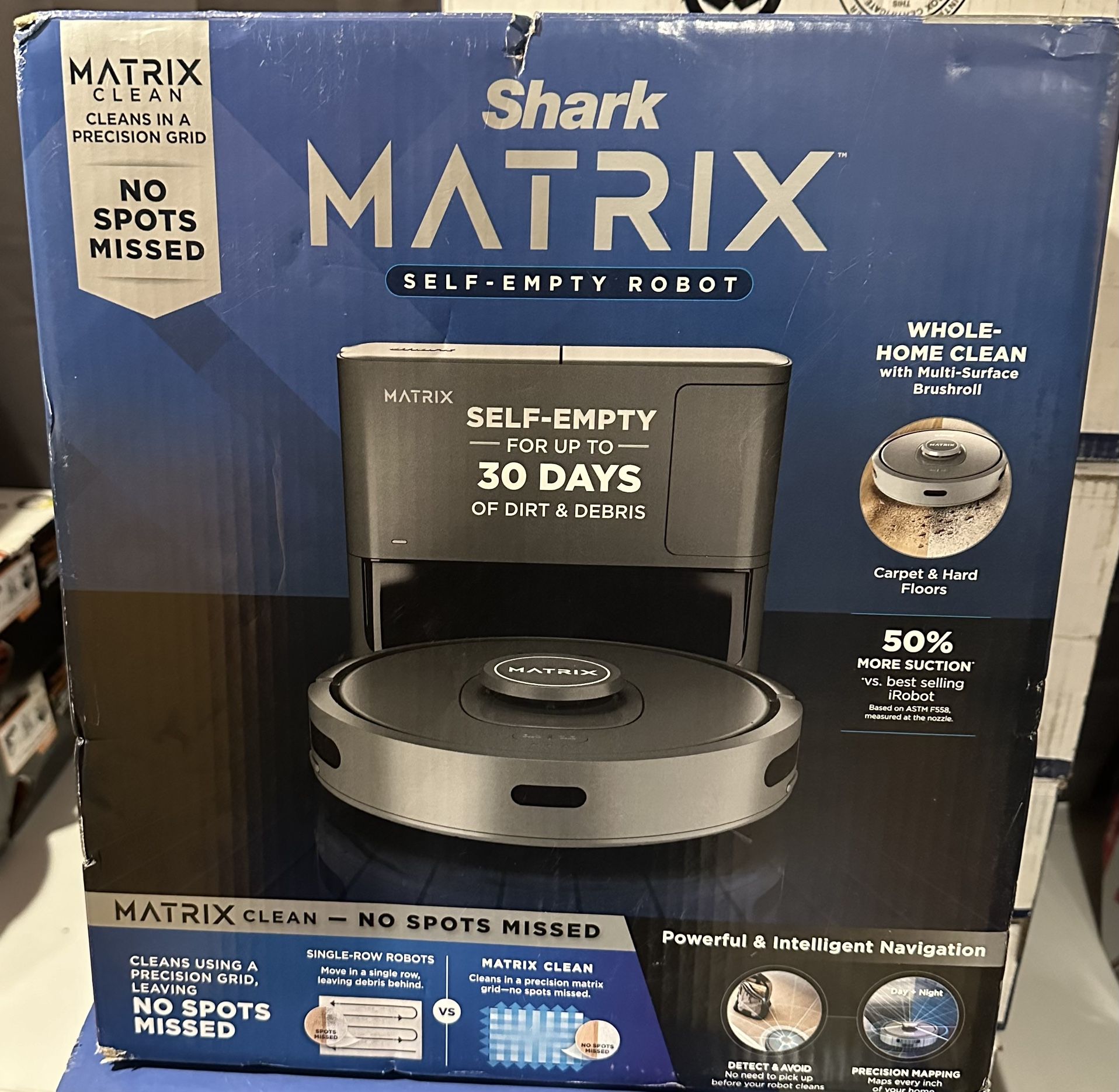 Shark Matrix Self-Empty Robot Vacuum with No Spots Missed on Carpets & Hard Floors, Bagless 30 Day Capacity Base, Precision Home Mapping Perfect for P