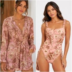 Aguabendita pink floral set with one piece bathing suit + jumper  floral print, size M