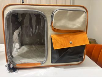 Portable Pet Carrier Backpack for Cat or Small Dog – Cream & Orange