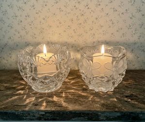 Cut Crystal Glass Votive Candle Holders Set of 2