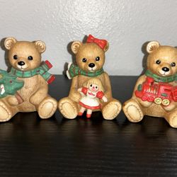 HOMCO Vintage Christmas Teddy Bear 4” Figurines Holiday #5560 #5104 Set of 3