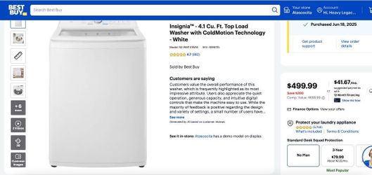 Insignia 4.1 Cu. Ft. Top Load Washer – White