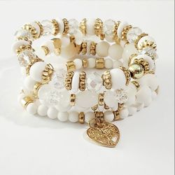 A set of 4 White gold beads bracelets bracelet womens ladies gift
