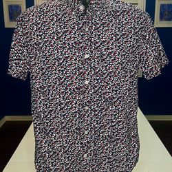 J.Crew Men’s Short Sleeve Button-Up Shirt Med – White Ditsy Floral Print Casual