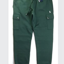  POLO RALPH LAUREN Men's Classic Fit Green Cargo Pocket Double Knit Jogger Pants, Size Small 