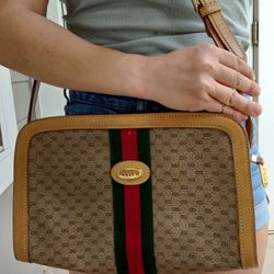 Authentic Vintage Gucci GG Monogram Micro Guccissima Sherry Web Ophidia Shoulder Bag