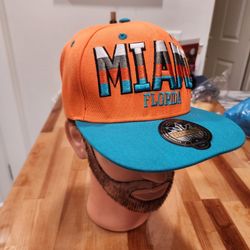 NEW Essencial Caps Adjustable Miami Florida Hat Snap Back Orange & Teal Cap 