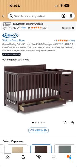 Graco Hadley 5-in-1 Convertible Crib + Changer + Mattress – Espresso