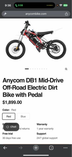 Anycom DB1 Mid-Drive Off-Road Electric Dirt Bike with Pedal