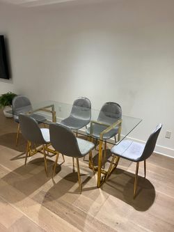 Luxury Modern Dining Set Gold Finish with Velvet Chairs