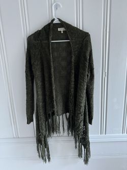 Monteau Women’s Open Cardigan Olive Green Sweater Size L