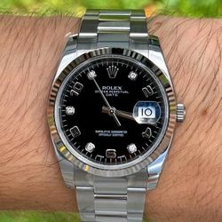 2017 Rolex Oyster Perpetual Date 34mm 115234 Black Arabic Diamond  dial oyster bracelet box box card booklets