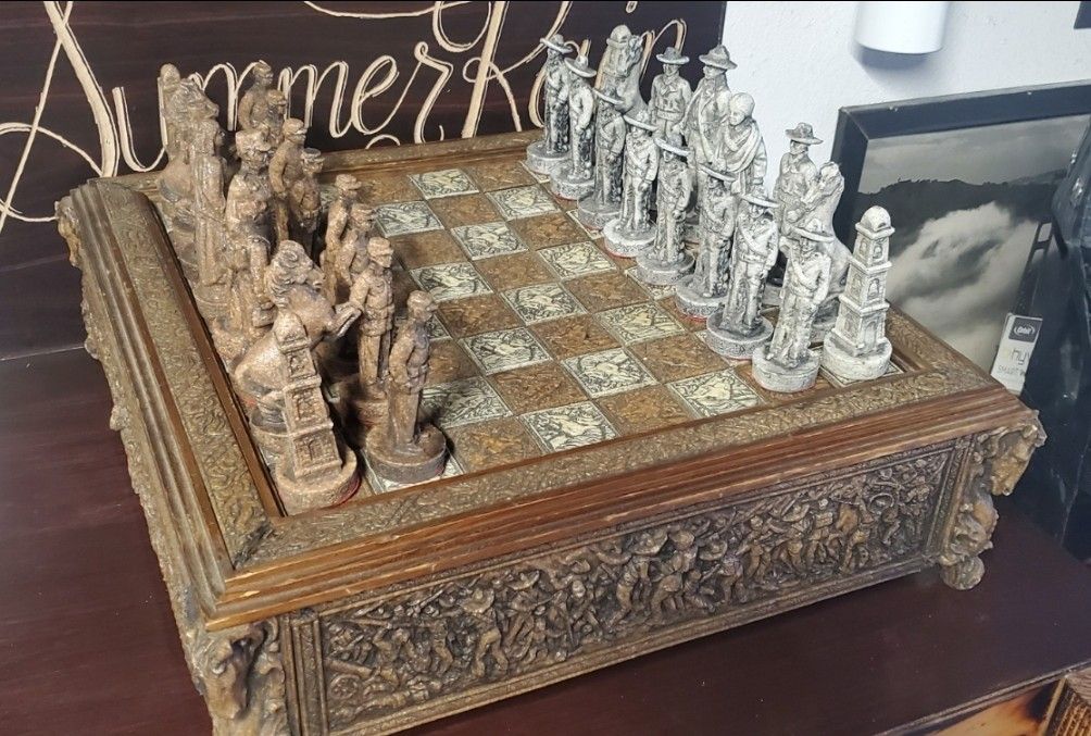 Hand Carved Stone Chess Set, Mexican Revolution War 1450 obo for Sale