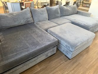 Blue Fabric Sectional Sofa with Ottoman