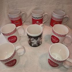 8 Vintage COCA COLA Mugs 4 Different UNUSED 