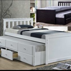 ✅️✅️Espresso & White  (Twin Captains Bed w/Trundle)✅️ (Mattress Not Included✅️