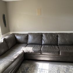 Grey Leather Sectional 