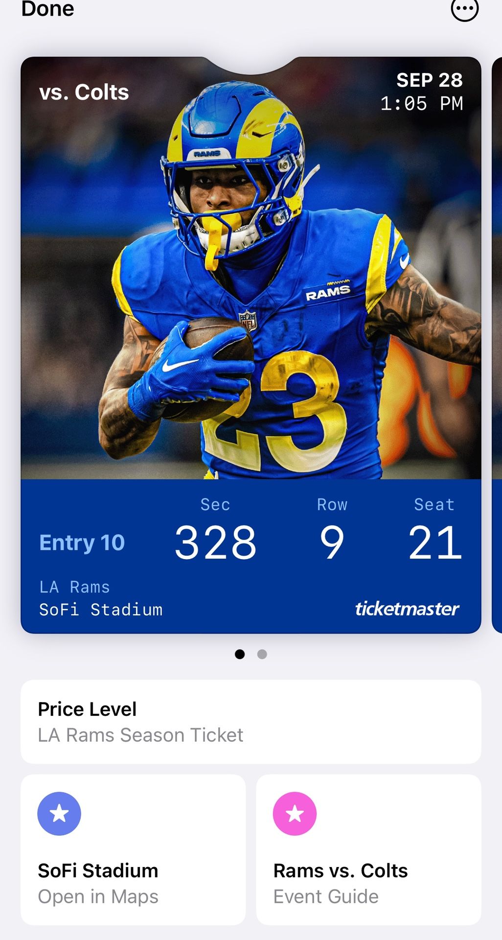 2 Rams Vs colts Tickets $125 each OBO
