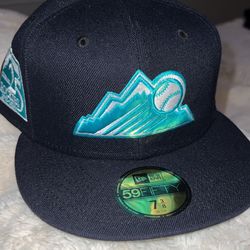 New Era 59Fifty Colorado Rockies Fitted Hat Size 7 3/8 Teal UV 25th Side Patch