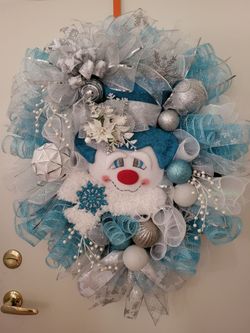 Handmade Snowman Christmas Deco Mesh Wreath