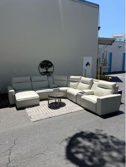 Light Gray Leather 7 Pc Dual Power Reclining ModularTwo