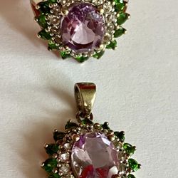 HSN AMETHYST GREEN MULTI GEMSTONE GOLD TONE STERLING SILVER RING Size 6 5.75 PENDANT SET ‼️ See More COOL CHRISTMAS GIFT Here ... ‼️ Price Is FIRM ‼️