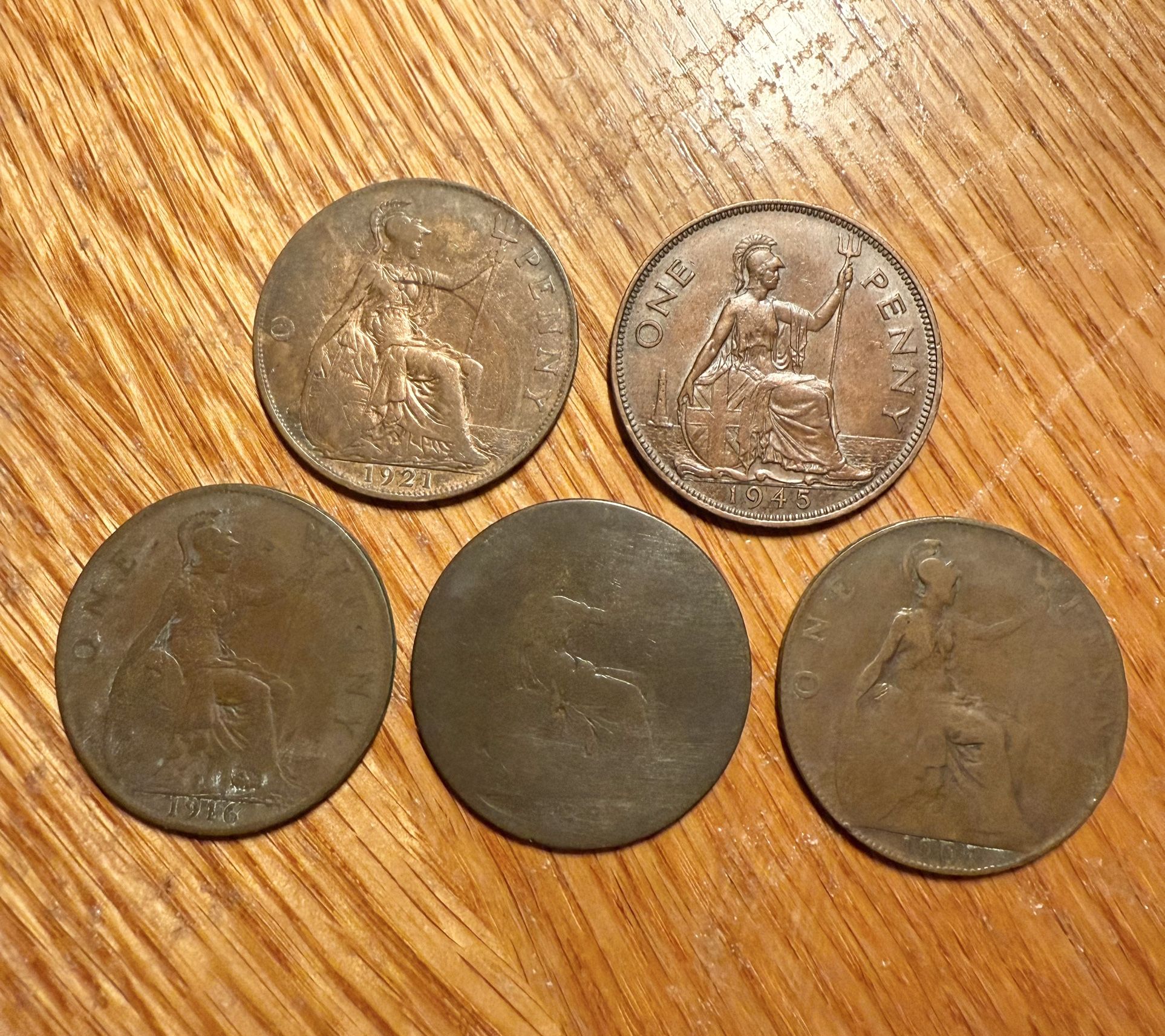Great Britain 1 Penny Lot High Grade! Beautiful 1883, 1907, 1916, 1921, 1945
