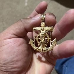 14k Gold Jesus anchor pendant 