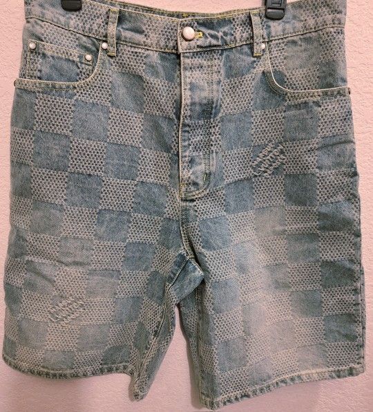 Louis Vuitton Damier 3D Light Denim Shorts Mens 34 Waist