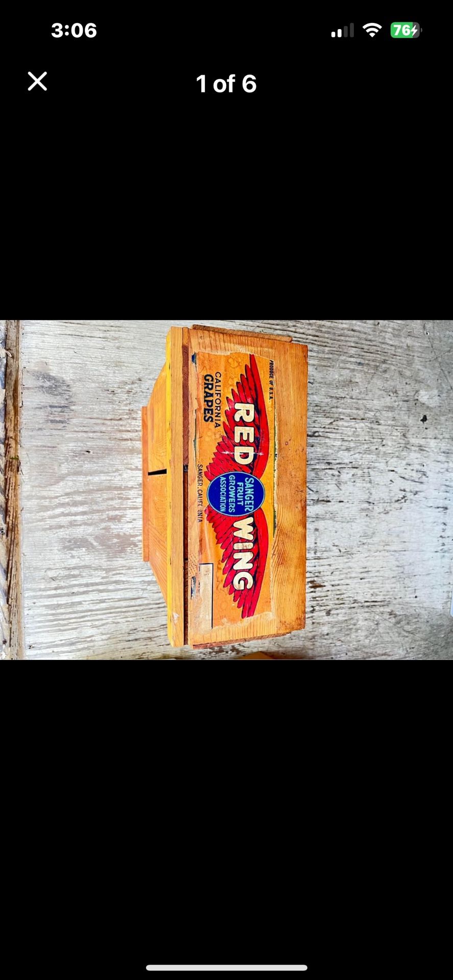 California REDWING grape wooden crate