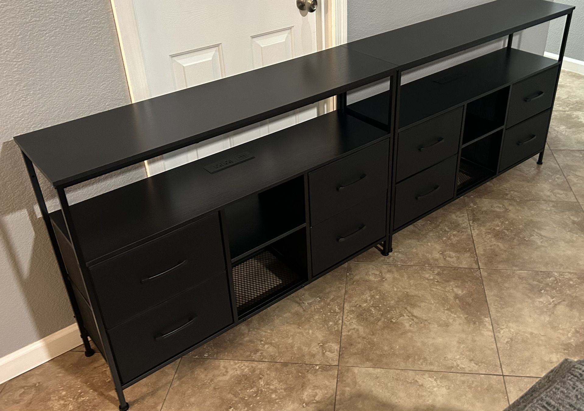 (NEW) 87” Wide TV/Media Console With 8  Drawers