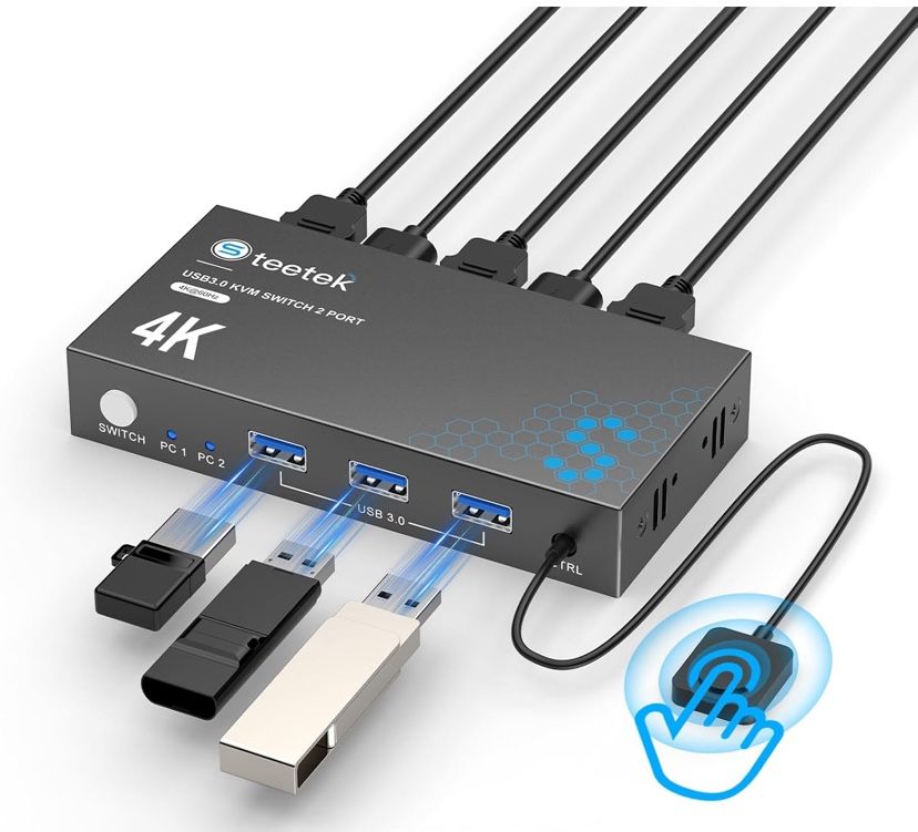 USB 3.0 HDMI KVM Switch 1 Monitors 2 Computers, 4K@60Hz KVM Switches for 2 Computers Sharing Monitor Keyboard Mouse Hard Drives Printer, with EDID