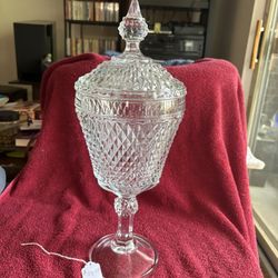 Vintage Tiara Indiana Glass Diamond Point Clear Glass Apothecary Jar With Lid