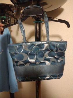 COACH Teal & Silver Tote