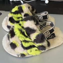 UGG Toddler Size 9 Fuzzy Leopard Print Slingback Slippers