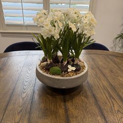 Artificial rain lilies/ bulbs in cement planter. Home decor