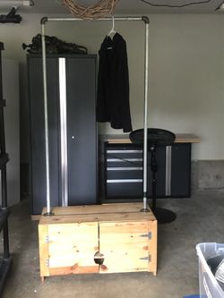 Wooden shoe cabinet with industrial coat rack