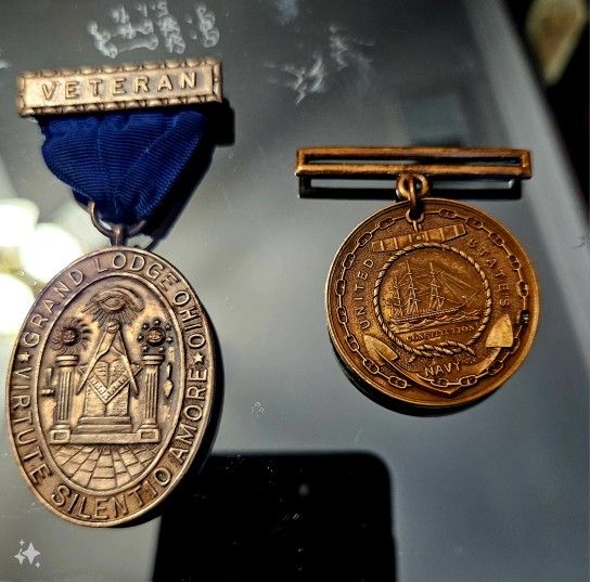 TWO 🏅 MEDALS  GRAND LODGE OF OHIO AND UNITED STATES NAVY