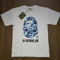 BAPE Blue and White Camo Short Sleeve Men T-Shirt Size XL