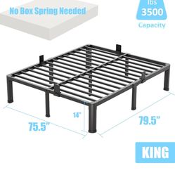 King Metal Bed Frame 14 Inch High