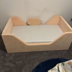 Upholstered Toddler Bed And Foam Mattress with Guard Rail
