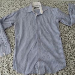 Miltiadis  Light Blue Lavender Checkerboard Dress Shirt  L  $165.00